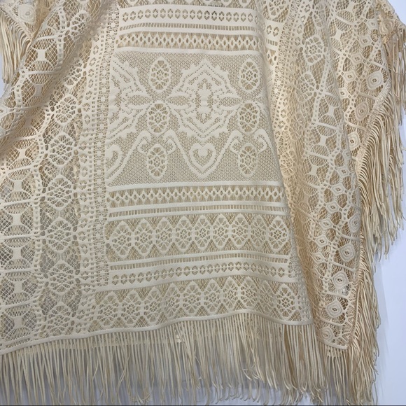 Self Esteem Y2K Crocheted Lace Boho Overlay Blouse With Fringe Warm Ivory Cream - Picture 8 of 15